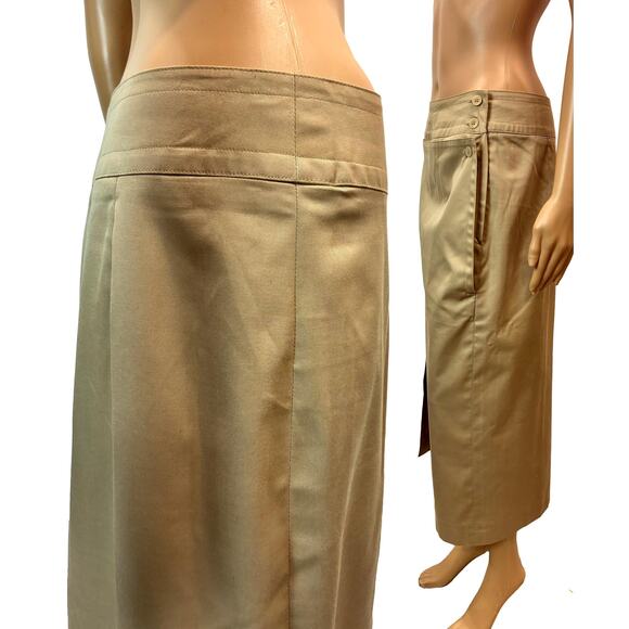 Vintage Khaki Wrap Midi Skirt 70s Safari Style by Giorgio Sant’Angelo - Picture 4 of 12